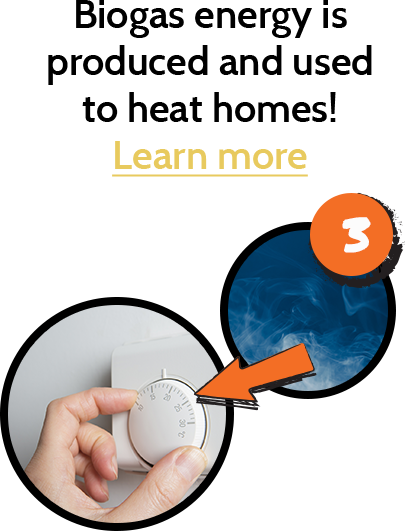 Biogas energy is produced. The gas is used to heat homes.